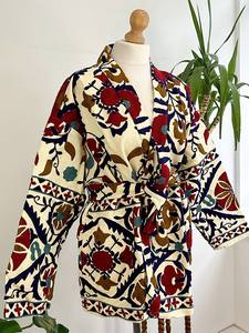 Chaqueta corta con estampado de mujer tejido bordado Suzani hecha a mano, regalo de Festival Crewel, chaqueta de verano de talla XL terminada - Product Image 3