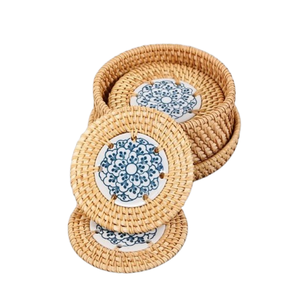 Sous-verres en rotin de Style classique tasse à café sous-verres en rotin écologiques pour boissons café thé accessoire de cuisine - Product Image 5