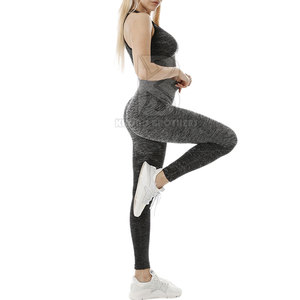Vente directe d'usine de haute qualité ensemble de Yoga de gymnastique pour femmes motif solide grande taille fermeture de taille élastique sans couture respirant - Product Image 3