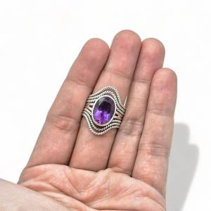 Diseño romántico amatista corte ovalado 925 Ajuste de bisel de plata esterlina anillo de banda fiesta de compromiso aniversarios de boda mujeres niñas - Product Image 5