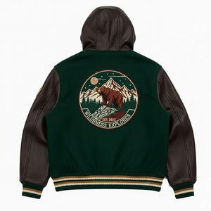 Veste de Baseball en Chenille Brodée de Haute Qualité pour Hommes, Vêtement Casual, Logo Personnalisable, Veste de Baseball à Capuche pour Hommes - Product Image 2