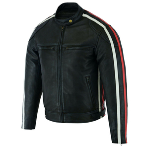 Chaqueta de motorista de cuero blanco y negro para hombre de Venta caliente con diseño acolchado chaqueta de motocicleta para hombre en cuero genuino - Product Image 6