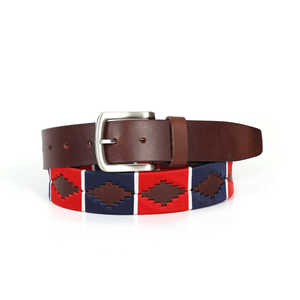 Cinturón personalizable de cuero Polo con bordado duradero en rojo azul marino blanco hebilla plateada accesorio deportivo - Product Image 1