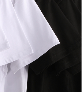 T-shirt décontracté en coton pur tricoté, coupe ample, col blanc, manches courtes, tendance, grandes tailles, avec logo personnalisé OEM - Product Image 4