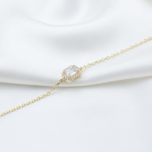 Dainty Square Design Shiny Baguette Stone <b>Charm</b> Bracelet Turkish Handmade Wholesale 925 Sterling Silver Jewelry - Product Image 6