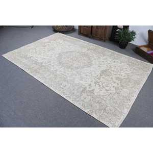 พรมวินเทจตุรกีขนาด 5.7x8.7 ฟุต พรมขนาดใหญ่ พรมขนสัตว์สีเทาขาวสไตล์ตะวันตกเฉียงใต้ - Product Image 4