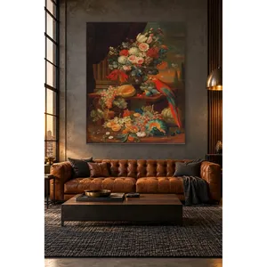 Impression sur toile de nature morte avec perroquet Fida, fruits et fleurs - Product Image 5