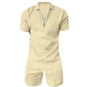 Ensemble de vêtements de détente d'été décontractés en satin deux pièces pour hommes tenue à manches courtes respirante à séchage rapide motif solide en couleurs contrastées - Product Image 2