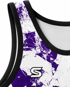 SINGLET DE LUCHA SINEWY para Hombre, Sublimado Personalizado, Estampado Morado y Blanco, Ajustado, Transpirable y Elástico - Product Image 5