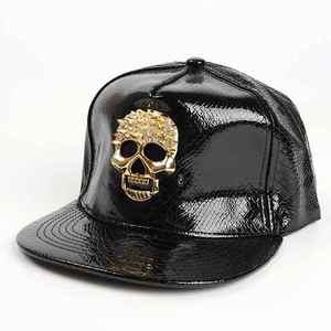 Gorra de Béisbol de Cuero PU con Patrón de Cocodrilo de Alta Calidad, Gorra Trucker Personalizable de 5 Paneles con Logotipo de Calavera y Bordado a Mano - Product Image 1