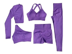 Conjunto de Yoga de 5 Piezas de Alta Elasticidad y Compresión, Bra Deportivo, Leggings Levanta Glúteos, Top de Manga Larga, Conjunto Deportivo para Mujer, Venta al Por Mayor - Product Image 1