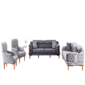 Ensemble de canapés Chesterfield gris capitonnés haut de gamme, confortable, en tissu, 3 places, avec pieds en bois, meubles de salon - Product Image 1