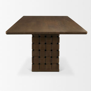 Modern With Minimalist Top & Sculptural Woven Like Carved Texture Base In Dark Brown Finish Solid Mango Wooden Home Dining <b>Table</b> - Product Image 3