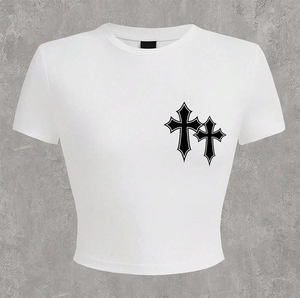 95% coton 5% Spandex sérigraphie personnalisée haut court t-shirts femmes basique court t-shirts culture t-shirts pour les filles - Product Image 3