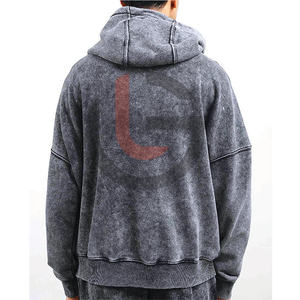 Survêtements de course d'hiver décontractés de style High Street pour hommes, vêtements d'entraînement de jogging personnalisés confortables et lavés à l'acide avec col à capuche - Product Image 5