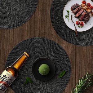 Sets de table ronds en jute et tissu perlés fabriqués à la main pour table à manger mariage noël et réunions de famille décoration de fêtes - Product Image 5