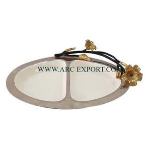 Bol de service alimentaire rond fantaisie Accessoires de restaurant et d'hôtel Bol de désert et de collations avec des poignées en métal de conception de fleurs - Product Image 2