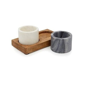 Ensemble de condiments en marbre blanc avec base en bois de qualité supérieure, pots à épices de taille et de forme personnalisées, lot de 3 - Product Image 3