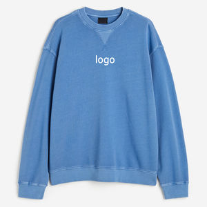 Sudadera de talla grande de alta calidad para hombre, sudadera de gran tamaño con cuello redondo de algodón 100% verde azul lavado con ácido - Product Image 5