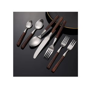 Meilleures ventes de couverts spéciaux, fourchette à dessert, cuillère à dessert en bois, manche en acier inoxydable, cuillère à dessert 4 pièces, couverts au prix d'usine - Product Image 3