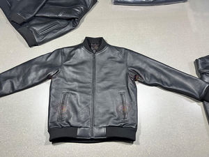 Vestes bomber à fermeture éclair de style streetwear en gros personnalisées, en cuir de vache véritable, cuir pleine fleur naturel - Product Image 4
