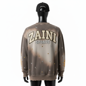 Sweat-shirt en molleton épais 350 GSM, dégradé de brun, broderie personnalisée, logo en strass, sweat-shirts basiques - Product Image 3