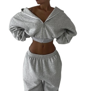 Ensemble de survêtement personnalisé pour femme, hiver, hip-hop, écologique, imprimé, à capuche, en polaire, 100% coton, respirant, veste et pantalon, fitness - Product Image 1