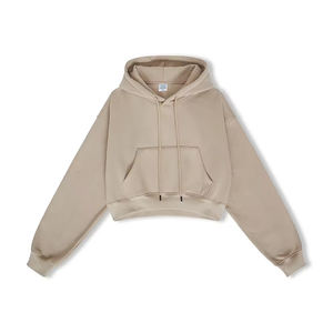 Haut court lourd pour femmes, sweats à capuche personnalisés en coton, sweat-shirt court surdimensionné délavé à l'acide - Product Image 5