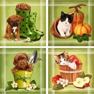 Ensemble de carreaux décoratifs en céramique Cazenave Garden Dogs Cats MC2-007AT Wall Accents (4 pièces) - Product Image 1