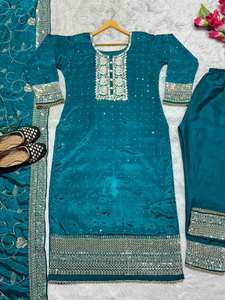 Ropa Exclusiva de India y Pakistán, Traje Salwar Kameez de Seda de Alta Calidad, Estilo Étnico Pakistaní con Mangas Largas y Dupatta - Product Image 5