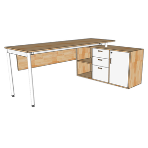 Modern <b>Solid</b> <b>Wood</b> Minimalist Office <b>Desk</b> with Integrated Cabinet 180x60cm OMA II System HBOM214 - Product Image 4