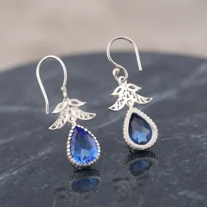 Women’s 925 <b>Sterling</b> <b>Silver</b> Bohemian Drop <b>Earrings</b> Geometric Pattern Tanzanite Bezel Set Handmade <b>Dangle</b> <b>Earrings</b> - Product Image 3