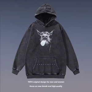 เสื้อฮู้ดสไตล์วินเทจพิมพ์ลายโดเบอร์แมนสีเข้ม เสื้อฮู้ดสไตล์ฮิปฮอปวินเทจสำหรับผู้ชาย - Product Image 2