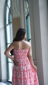 Nouveauté, robe mi-longue mi-longue à épaules dénudées et à imprimé floral en coton et lin pour femmes, lavable et durable, avec logo au dos - Product Image 3