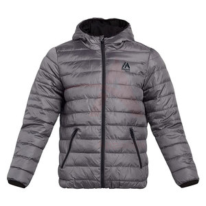 Chaquetas acolchadas grises para hombre con capucha, tela ligera resistente al agua 100% de poliéster GSM con chaqueta acolchada con cuello levantado - Product Image 1