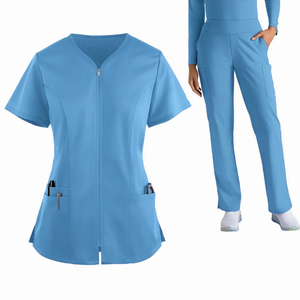 Blouse d'hôpital unisexe à manches courtes en coton et polyester tissé, extensible dans les 4 sens, avec détection d'aiguilles, personnalisable, marque OEM - Product Image 3