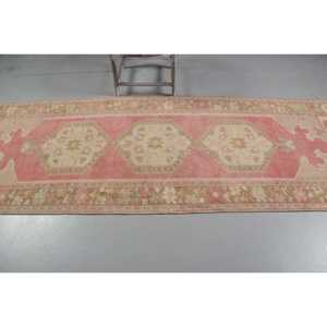 Turkish <b>Runner</b> Rug 3.6x10 ft (111x306 cm), <b>Red</b> Solid Vintage Rug - Product Image 3