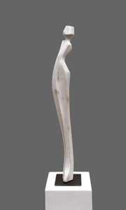 Dame en bois debout Sculpture couleur blanche fini en forme de Cube Base en métal artistique à la main décoratif Accent décor à la maison - Product Image 5