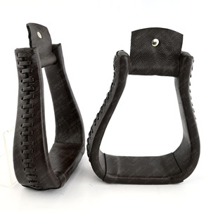 Étriers de cheval classiques Étriers de selle cloche profonde Étriers d'équitation en cuir ergonomiques Housses d'étriers d'équipement équestre - Product Image 1