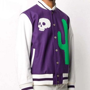 Custom Embroidery Letter Applique Logo Satin Jacket <b>Wool</b>/Leather Winter Streetwear Front Breathable Baseball Letterman Jackets - Product Image 4