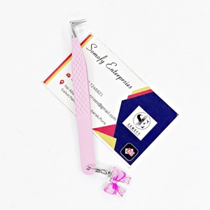 Pince à épiler professionnelle d'extension de cils en acier inoxydable rose à 90 degrés embouts en fibres solides beauté outil de beauté durable - Product Image 2