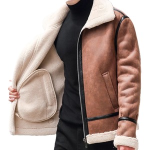 แจ็กเก็ตหนังแกะสำหรับผู้ชายเสื้อแจ็กเก็ตแฟชั่นขนเฟอร์แบบพับลงมีซิป - Product Image 4