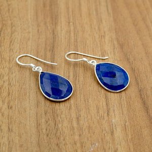 Boucles d'oreilles faites à la main en argent sterling 925 avec lapis lazuli poire naturelle à facettes pierres précieuses cristal bijoux accessoires - Product Image 2