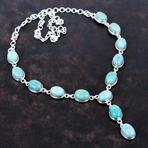 Nueva llegada de Plata de Ley 925 auténtica Natural azul Larimar cabujón bisel ajuste cadena collar mujeres joyería pesada - Product Image 5