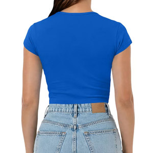 T-shirt court côtelé en coton vert chasseur minimaliste pour femme, modèle basique uni pour l'été, idéal pour impression sérigraphique - Product Image 3