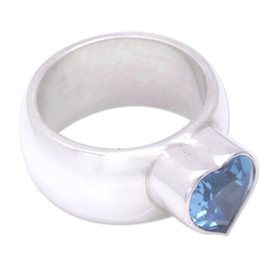 แหวนเงินแท้เรียบง่าย925แหวนเหลี่ยมเพชรพลอยรูปหัวใจสีฟ้าบุษราคัมทันสมัยไม่เหมือนใครสำหรับงานแต่งงานทันสมัย - Product Image 3