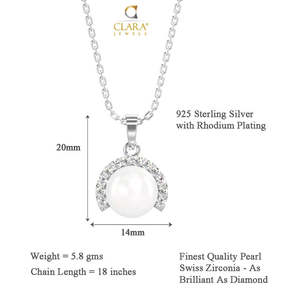 Collar con Colgante de Perla Riko CLARA, Plata de Ley 925 con Baño de Rodio, con Circonita Suiza, Regalo para Mujeres y Niñas - Product Image 6