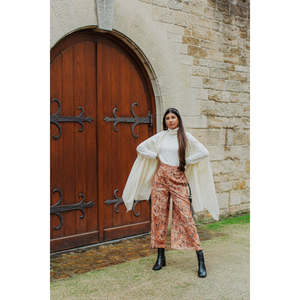 Pantalones Palazzo Estampados de Tiro Bajo para Niñas, Capris Holgados con Cremallera, Tejido Transpirable con Efecto Arrugado - Product Image 1