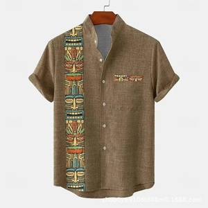 Camisa de Hombre Estilo Africano 2025, Transpirable, Étnica, con Estampado Digital, de Poliéster/Algodón, Cuello Mao, Tejida, de Manga Corta - Product Image 6