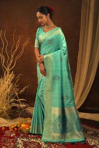 Saree de seda suave para mujer, tejido y borde dorado exclusivo con blusa a juego, Saree de seda de diseñador - Product Image 6